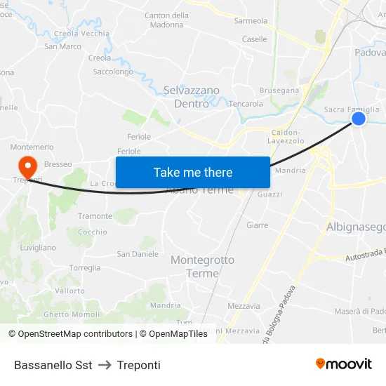 Bassanello Station to Three Bridges map