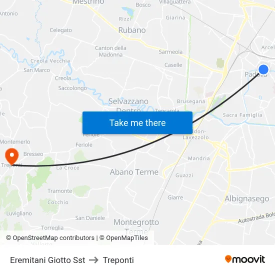 Eremitani Giotto Station to Three Bridges map