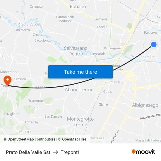 Prato Della Valle Station to Three Bridges map