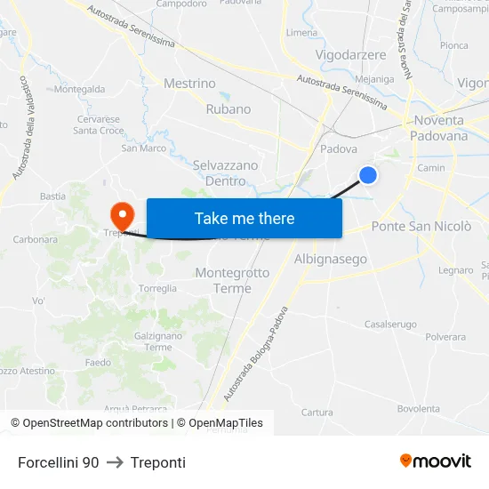 Forcellini 90 to Three Bridges map