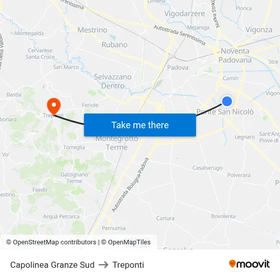 Granze South Terminal to Three Bridges map