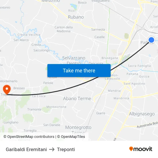 Garibaldi Eremitani to Three Bridges map
