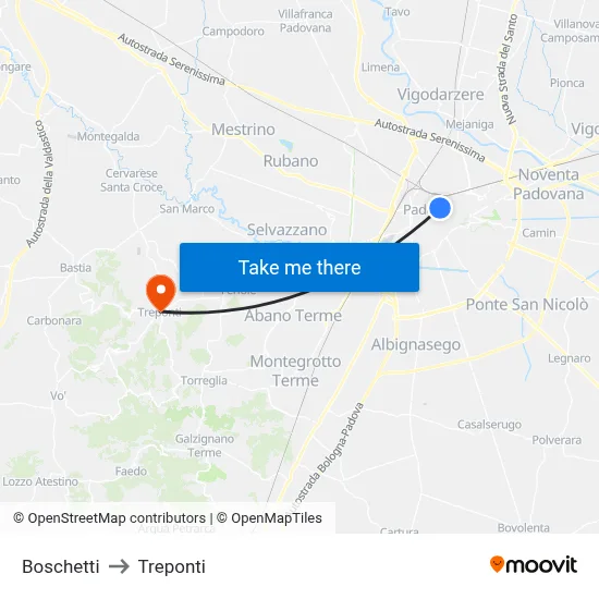 Boschetti to Three Bridges map