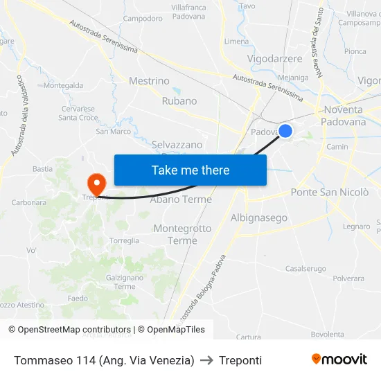 Tommaseo 114 (Corner of Via Venezia) to Three Bridges map