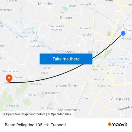 Beato Pellegrino 105 to Three Bridges map