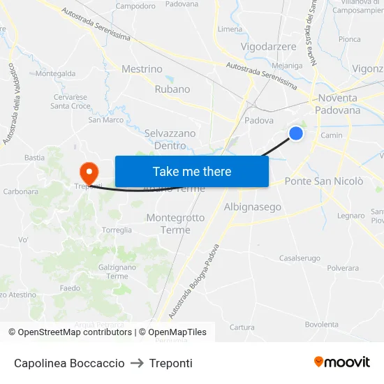 Boccaccio Terminal to Three Bridges map