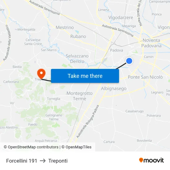 Forcellini 191 to Three Bridges map