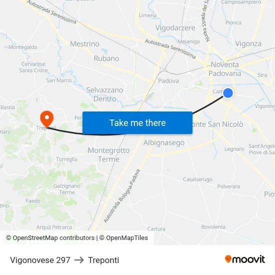 Vigonovese 297 to Three Bridges map