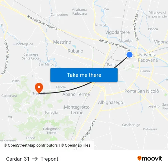 Cardan 31 to Three Bridges map