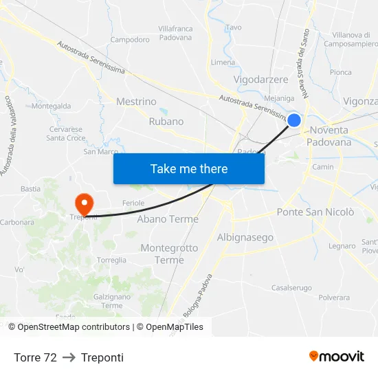 Tower 72 to Three Bridges map