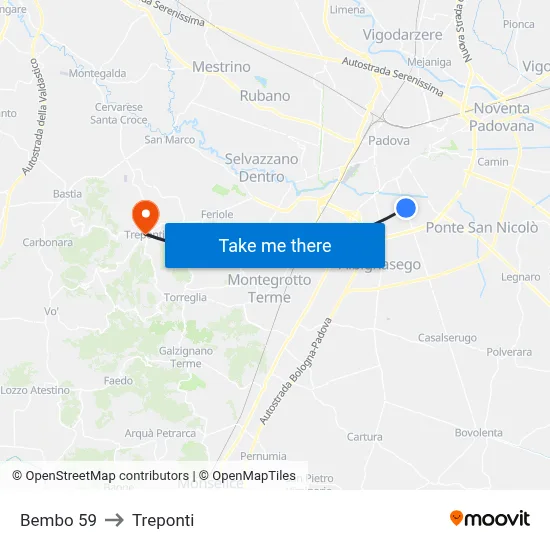 Bembo 59 to Three Bridges map