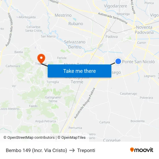 Bembo 149 (Cristo Street Junction) to Three Bridges map