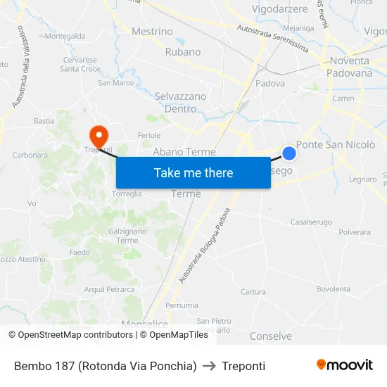 Bembo 187 (Ponchia Street Roundabout) to Three Bridges map