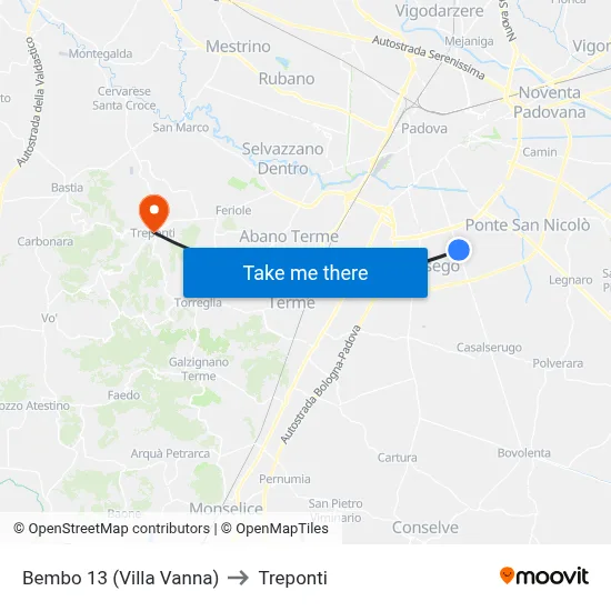 Bembo 13 (Villa Vanna) to Three Bridges map