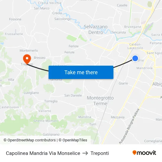 Mandria Via Monselice Terminal to Three Bridges map