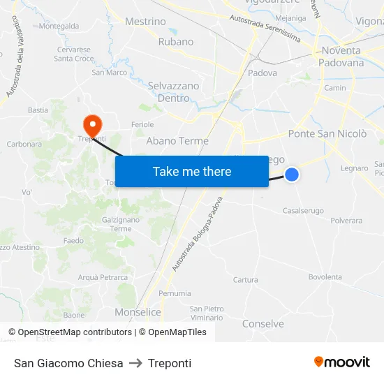 San Giacomo Church to Three Bridges map