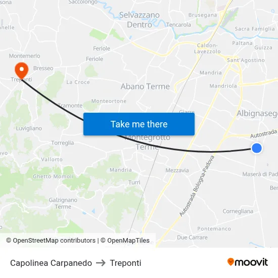 Carpanedo Terminal to Three Bridges map