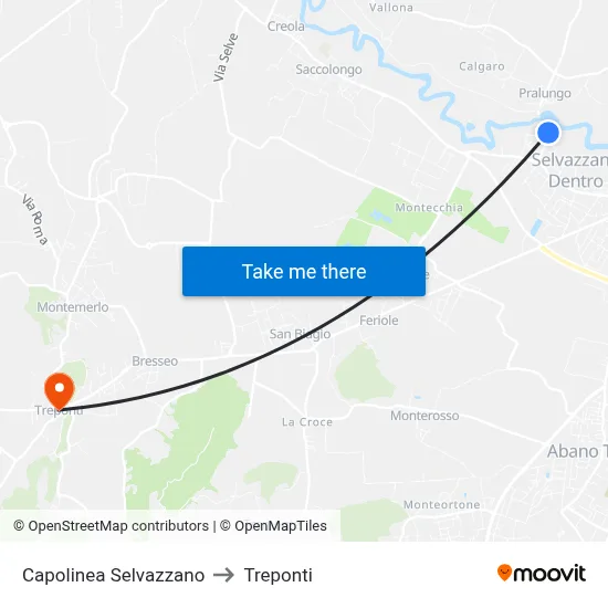 Selvazzano Terminal to Three Bridges map