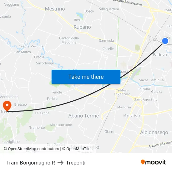 Tram Borgomagno R to Three Bridges map