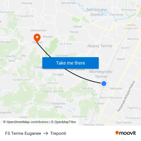 FS Terme Euganee to Three Bridges map