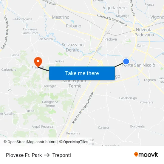 Piovese Park to Three Bridges map