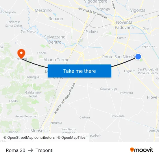 Roma 30 to Three Bridges map