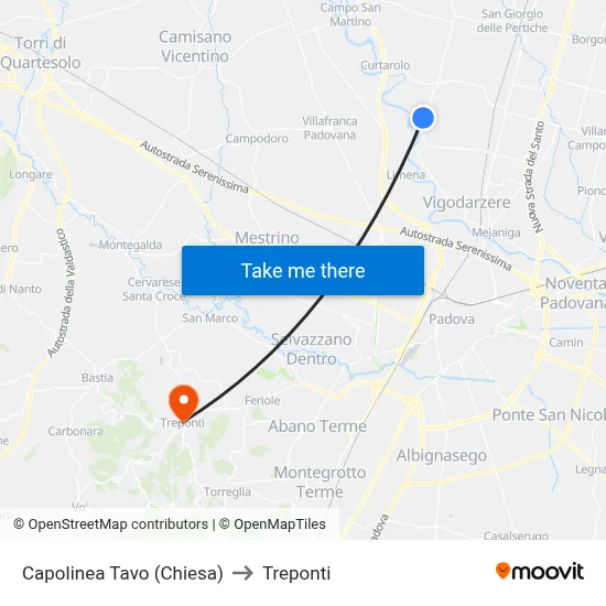 Tavo Terminal (Church) to Three Bridges map