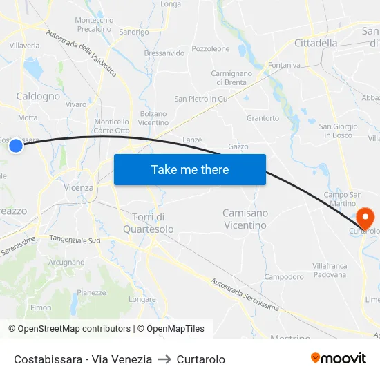 Costabissara - Venice Street to Curtarolo map