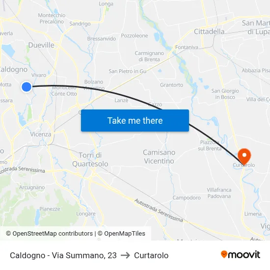 Caldogno - Via Summano, 23 to Curtarolo map