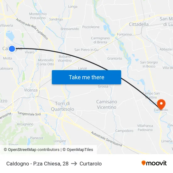 Caldogno - Church Square, 28 to Curtarolo map