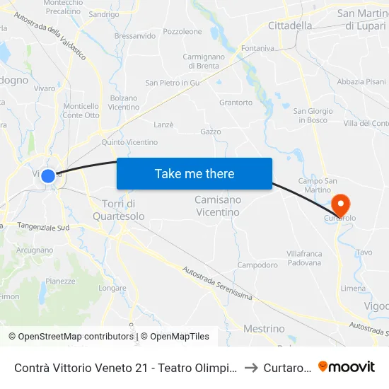 Contra Vittorio Veneto 21 - Olympic Theater to Curtarolo map