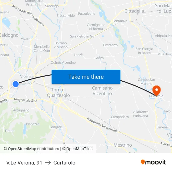Verona Avenue 91 to Curtarolo map