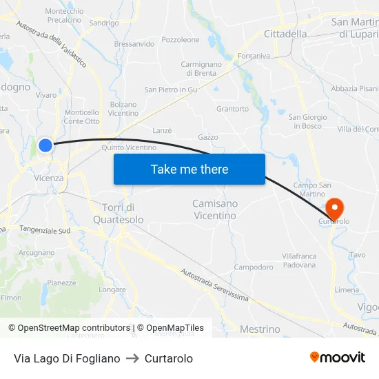 Lago Di Fogliano Street to Curtarolo map