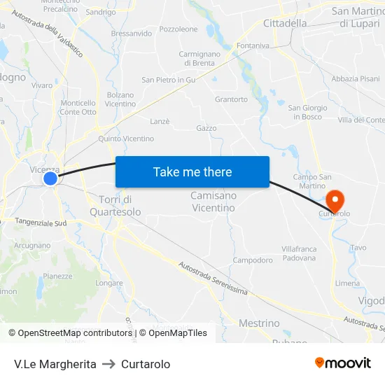 Margherita Boulevard to Curtarolo map