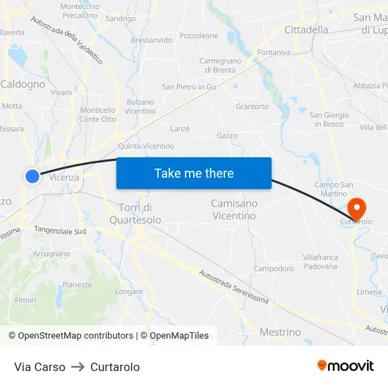 Carso Street to Curtarolo map