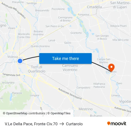 Viale Della Pace, Opposite 70 to Curtarolo map
