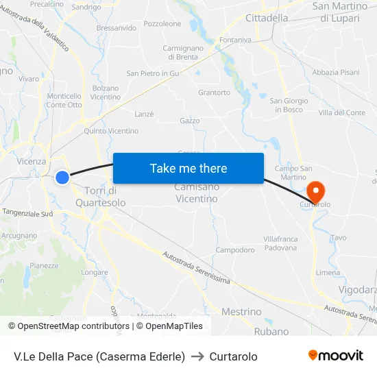 Peace Avenue (Ederle Barracks) to Curtarolo map