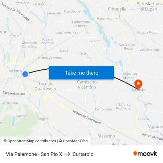 Via Palemone - San Pio X to Curtarolo map
