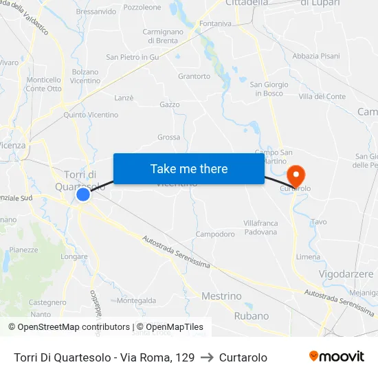 Torri Di Quartesolo - Roma Street, 129 to Curtarolo map