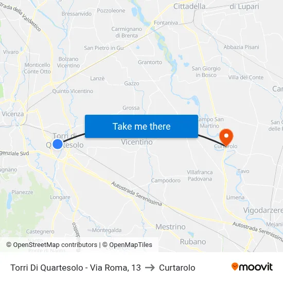 Torri Di Quartesolo - Roma Street, 13 to Curtarolo map