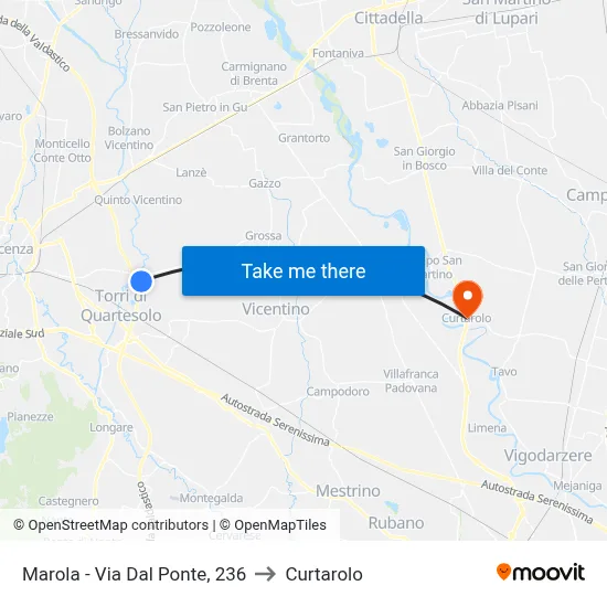 Marola - Via Dal Ponte, 236 to Curtarolo map