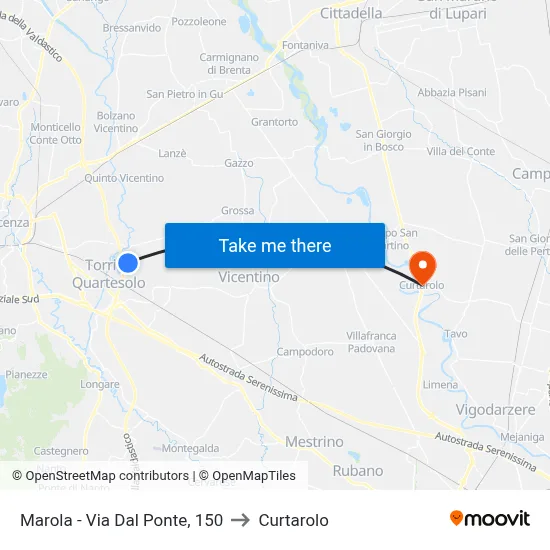 Marola - Via Dal Ponte, 150 to Curtarolo map