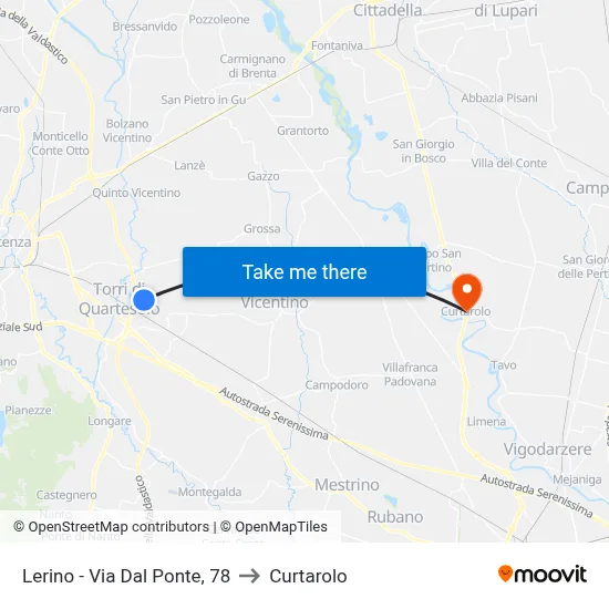 Lerino - Dal Ponte Street, 78 to Curtarolo map