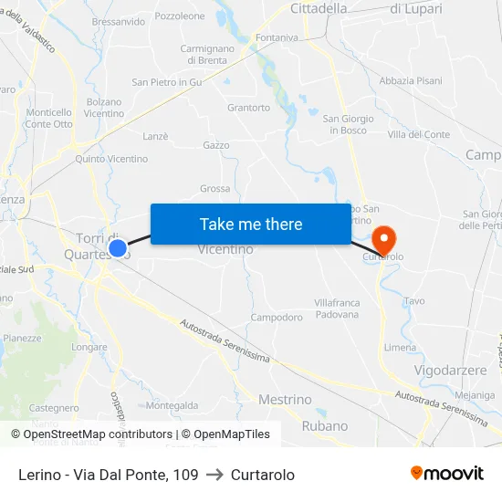Lerino - Dal Ponte Street, 109 to Curtarolo map