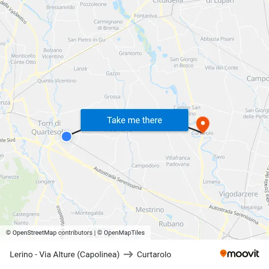 Lerino - Via Alture (Terminal) to Curtarolo map