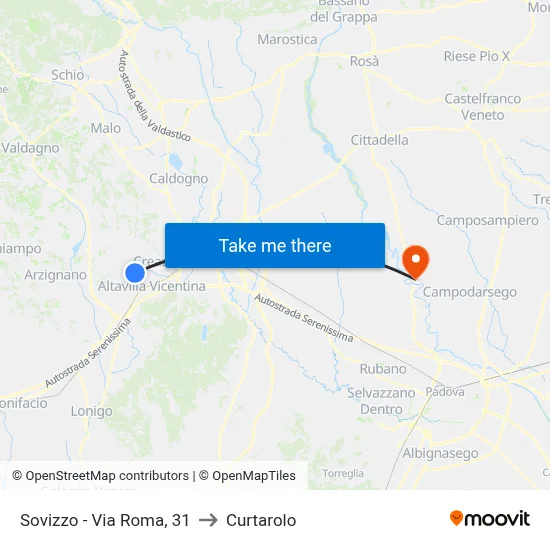 Sovizzo - Via Roma, 31 to Curtarolo map