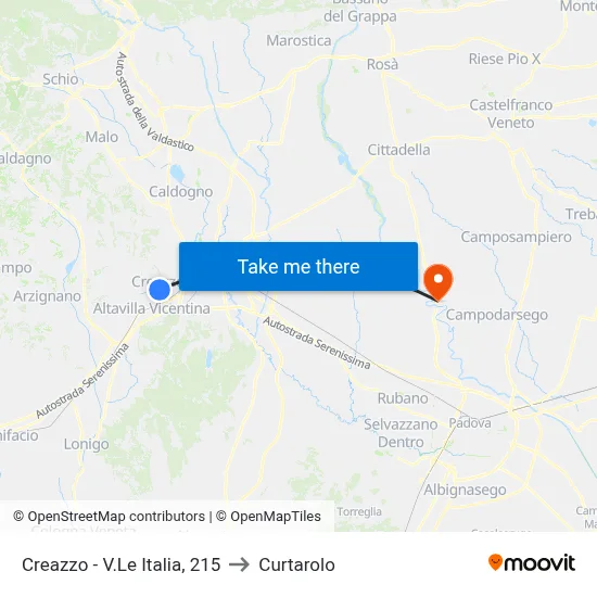 Creazzo - Italy Blvd, 215 to Curtarolo map