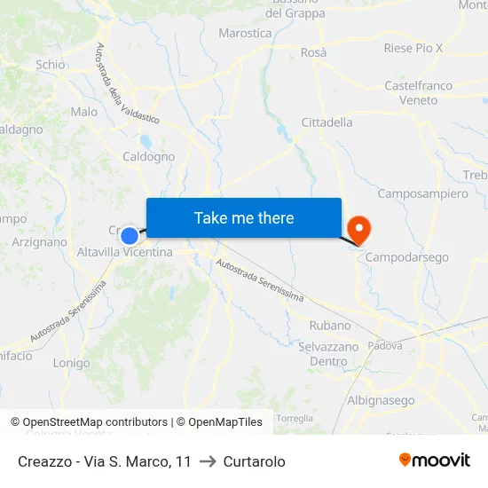 Creazzo - Via S. Marco, 11 to Curtarolo map