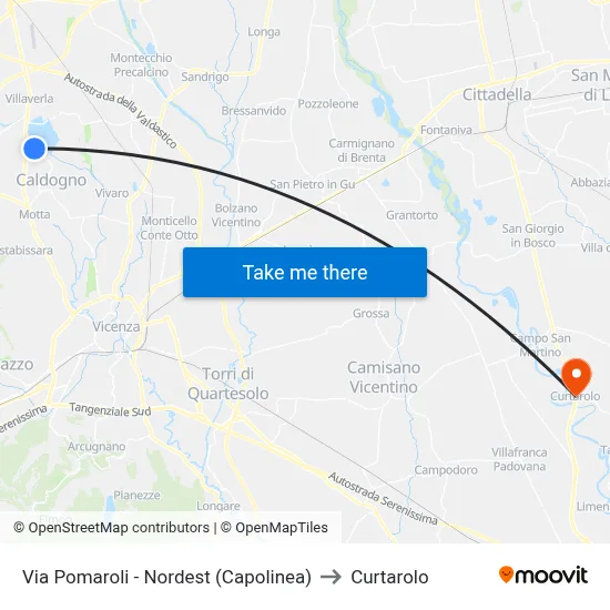 Via Pomaroli - Northeast (Terminal) to Curtarolo map