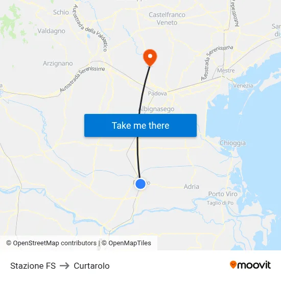 Railway Station to Curtarolo map